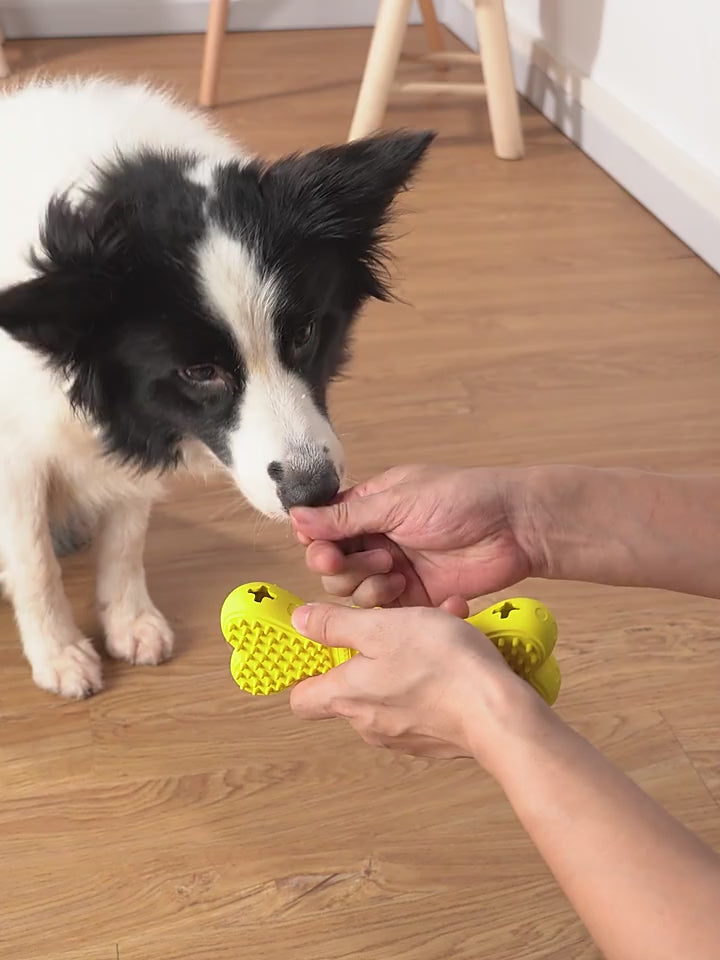 Treat Dispensing Dog Toy - Yellow Bone